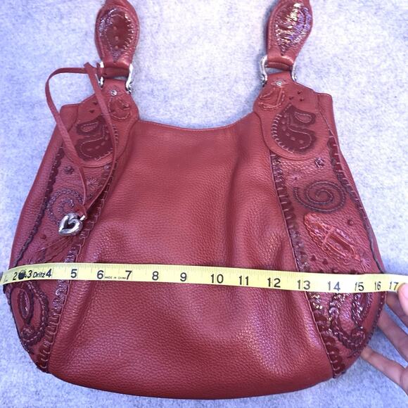 Brighton Red Pebbled Leather Melania Shoulder Handbag, Hobo, Large Satchel - Picture 12 of 14